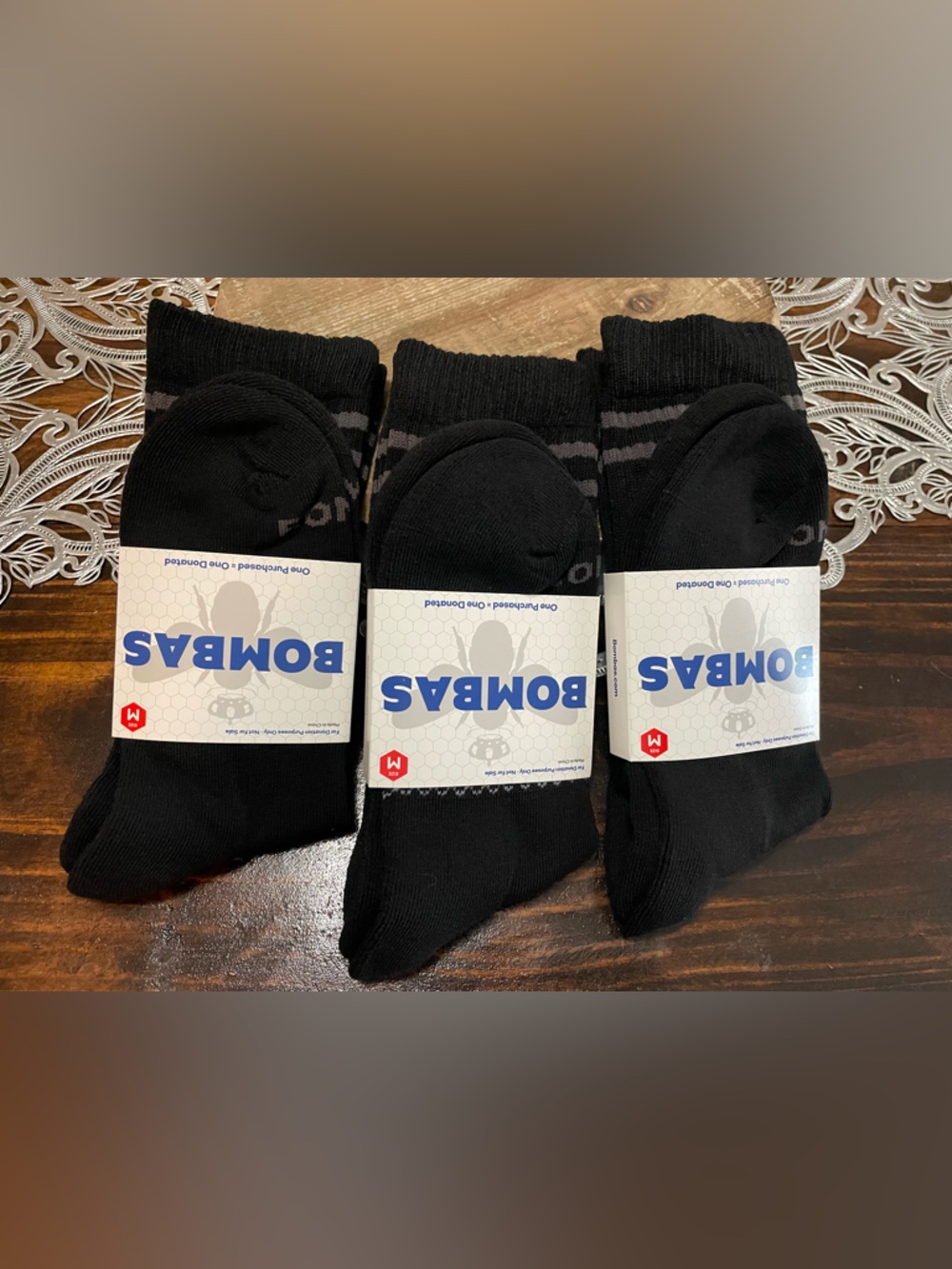 3 PAIR Bombas Black Crew Socks - medium
